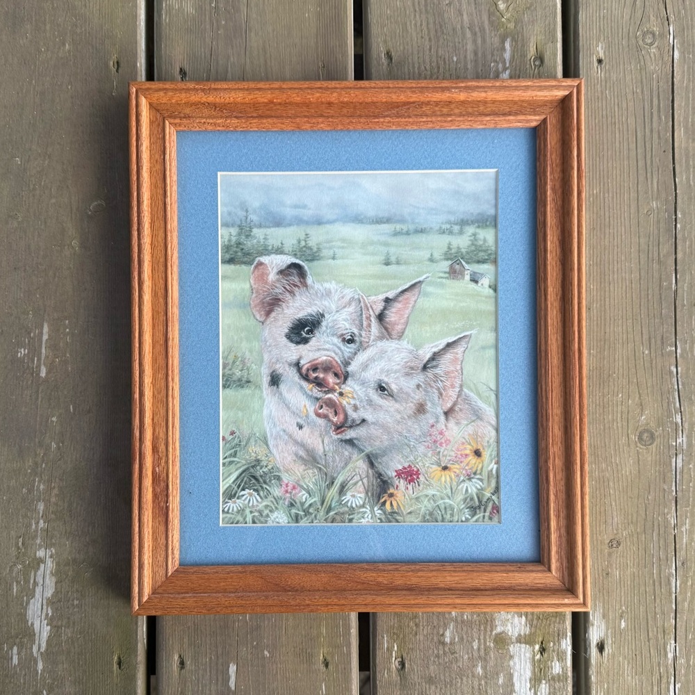 Joy Campbell Pigs in a Flower Patch Matted Framed Print Farmhouse Decor